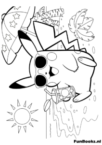 Verspieltes Pikachu guckt hinter einer Mauer oder einem Blatt hervor Ausmalbild