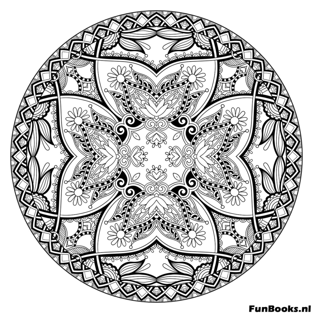Kaleidoskop-Stil Mandala mit Sternmustern für Konzentration Ausmalbild