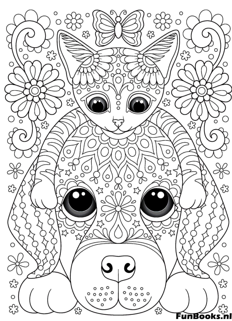 Cute kawaii puppy dog face with anti-stress patterns printable