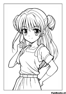 Anime meisje met staartjes in een klassiek matrozen schooluniform kleurplaat