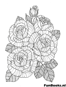 Klassischer Rosenstrauß mit Dornen und Blättern romantische Blumen Ausmalbild