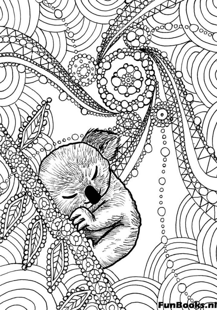 Schattige koala die een boom knuffelt zentangle kleurplaat