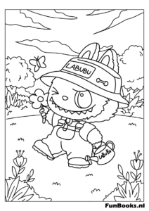 Labubu mit Safari-Hut und Forscher-Outfit Ausmalbild