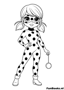 Cute LOL doll wearing a ladybug superhero costume with spots coloring page