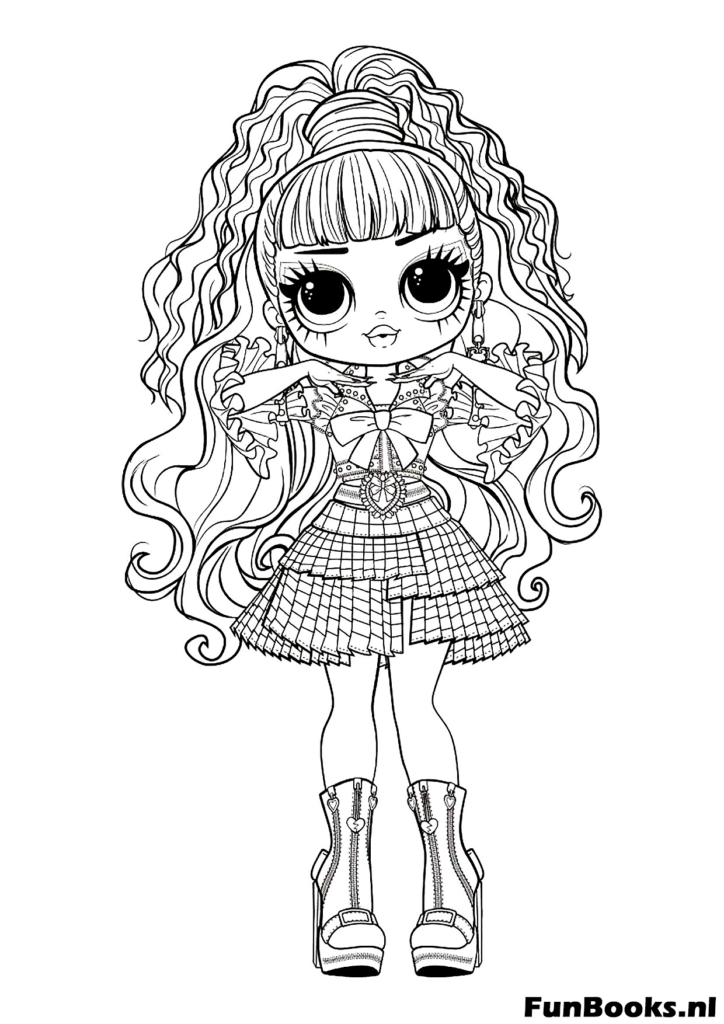 LOL Puppe mit sehr langem lockigem Haar in stylischem Outfit Ausmalbild