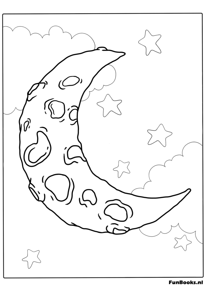 Gedetailleerd zicht op textuur van de maan kleurplaat