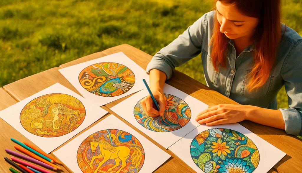 Symmetrical mandala outline for creative offline activity