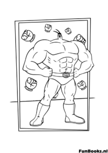 Een gespierde versie van de superheld Meerminman uit SpongeBob die in een heldhaftige pose staat en zijn spieren toont kleurplaat