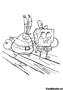 SpongeBob loopt zij aan zij met zijn baas Meneer Krabs waarschijnlijk op een missie of naar het werk kleurplaat