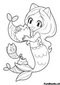 Mermaid Cat Purrmaid Coloring Page Fantasy mermaid cat or purrmaid swimming under water kawaii coloring page
