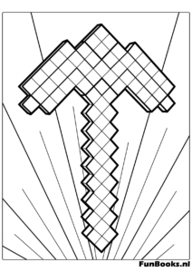Large pixelated diamond pickaxe tool from Minecraft easy coloring sheet for kids