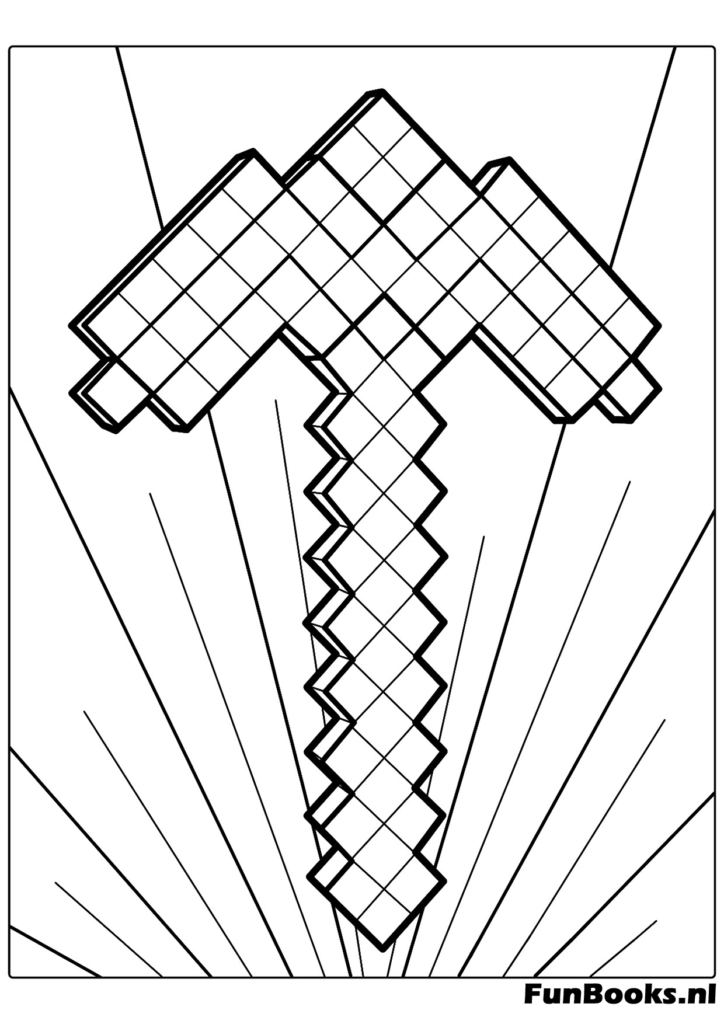 Großes verpixeltes Diamant-Spitzhacke Icon aus Minecraft einfaches Ausmalbild für Kinder