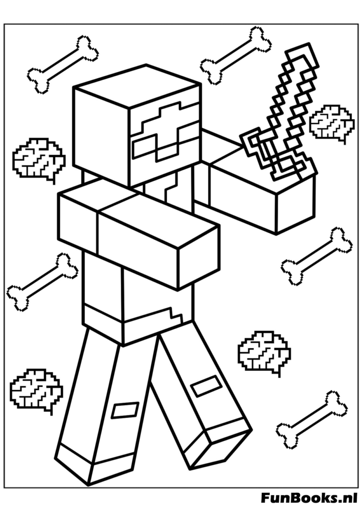 Classic Minecraft character Steve walking pose drawing to color for children