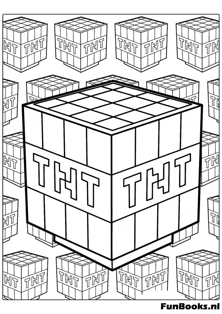 Stapel explosiver TNT-Blöcke aus dem Minecraft Spiel Malvorlage zum Drucken