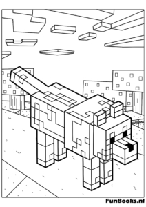 Tamed wolf or dog walking in the blocky world Minecraft animal coloring page
