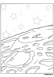 Close up view of moon surface with craters coloring page