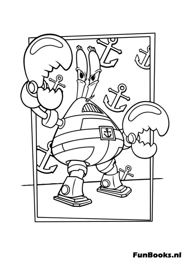 Eugene Krabs wearing a futuristic robot suit or diving gear ready for an underwater adventure coloring page