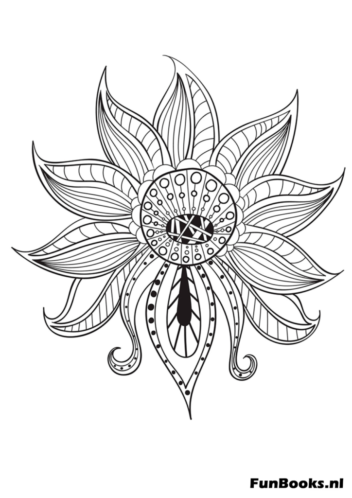 Abstraktes Blumenmandala mit einem mystischen Auge in der Mitte Ausmalbild