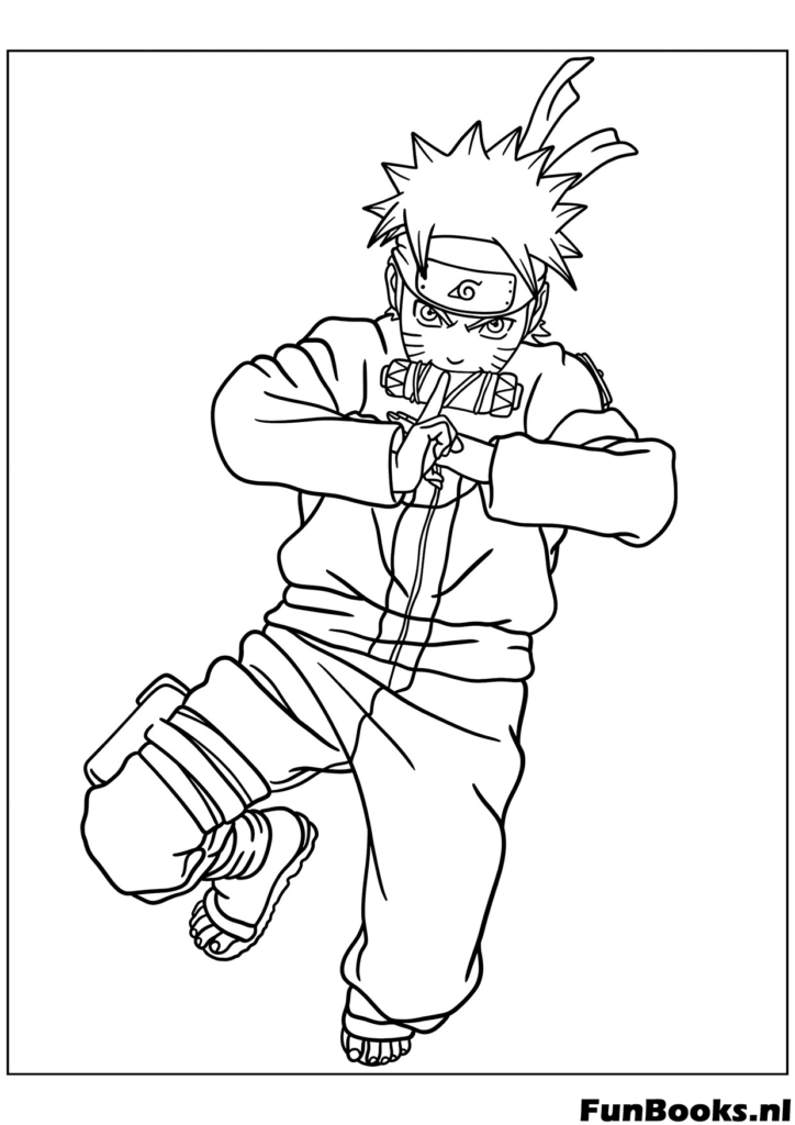 Naruto Uzumaki maakt een handteken om een ninja jutsu techniek uit te voeren kleurplaat