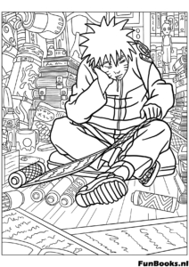 Naruto zit in kleermakerszit te mediteren om natuur energie te verzamelen kleurplaat