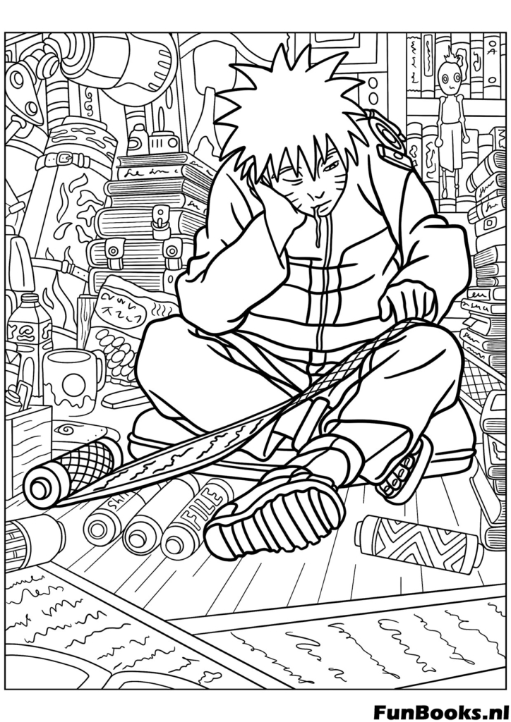 Naruto sitzt im Schneidersitz und meditiert um Naturenergie zu sammeln Ausmalbild