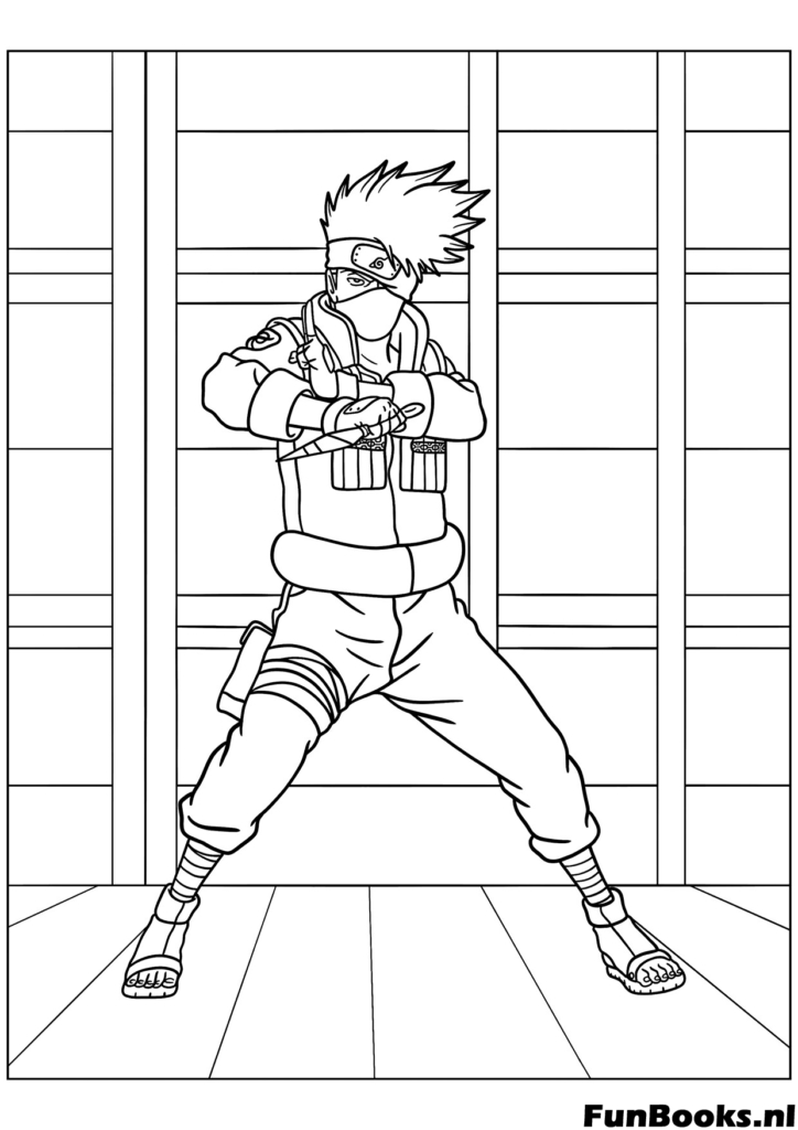 Naruto oefent zijn vechtkunst taijutsu gevechtshouding kleurplaat