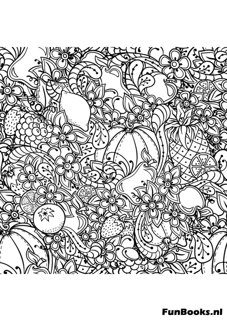 Dicht natuur doodle patroon met pompoenen en planten voor de herfst kleurplaat