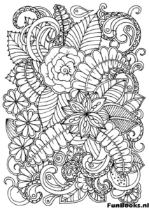 Fun paisley style doodle flowers with zentangle patterns coloring page