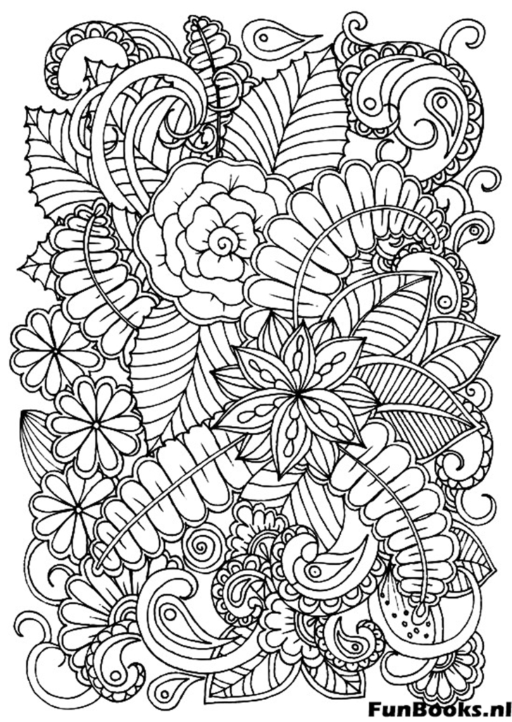 Fun paisley style doodle flowers with zentangle patterns coloring page