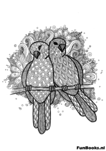 Pair of tropical parrots in love coloring sheet