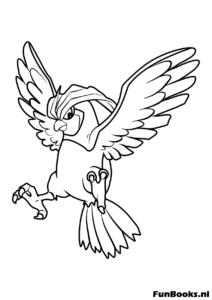Pidgeotto flying with wings spread bird Pokemon coloring page