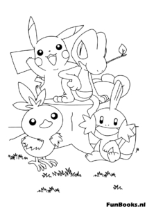 Pikachu met Pichu en andere elektrische muis Pokemon kleurplaat