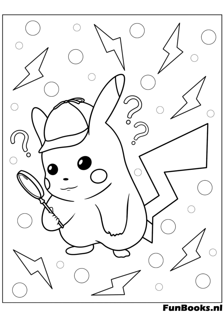 Pikachu using thunderbolt attack with lightning sparks coloring page