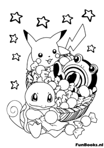 Pikachu Pummeluff und Freunde feiern mit Sternen Ausmalbild