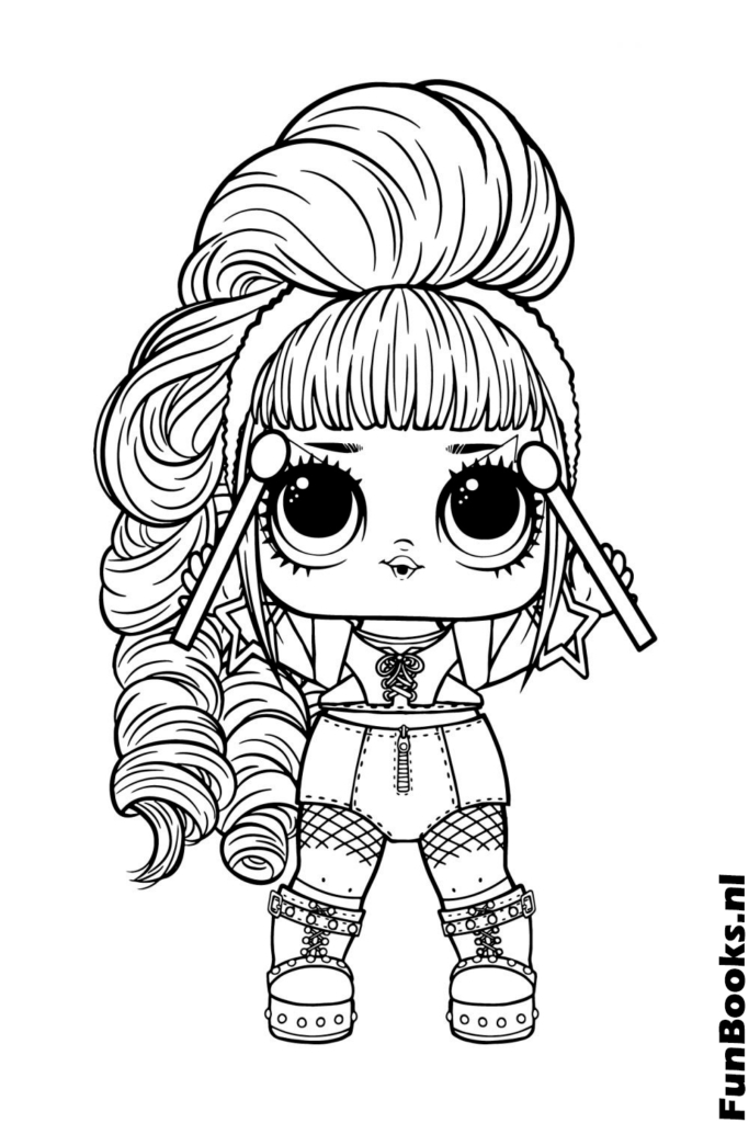 Cool LOL doll with a high side ponytail wearing a jacket coloring page
