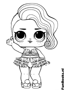 Retro Stil LOL Puppe mit kurzem welligem Haar und Vintage Kleid Ausmalbild