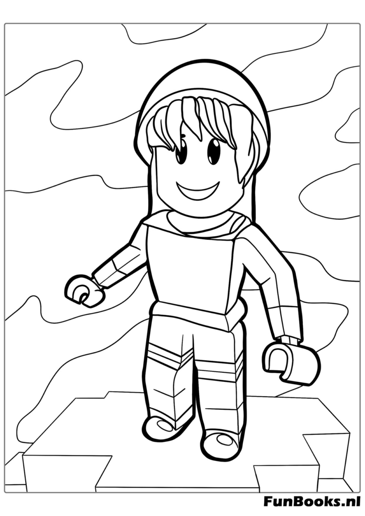 Een Roblox personage dat een ruimtepak draagt en een planeet verkent kleurplaat