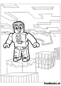 Blockiger Avatar steht neben TNT-Kisten Minecraft-Stil Crossover Ausmalbild