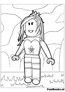 Ein weiblicher Roblox-Charakter oder Gast mit langen Haaren steht Ausmalbild