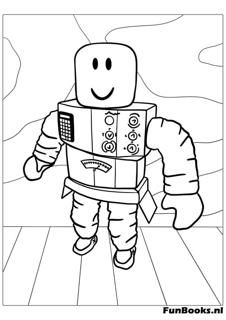 Een coole robotachtige Roblox avatar die staat met gedetailleerd pantser kleurplaat