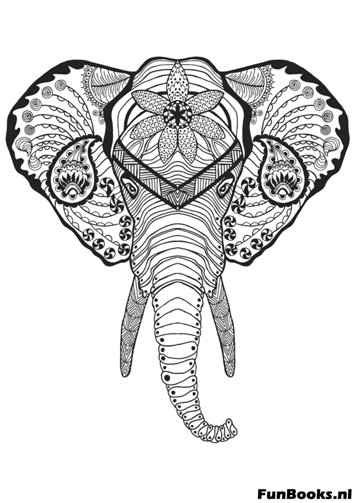 Sacred elephant head with Indian patterns coloring sheet