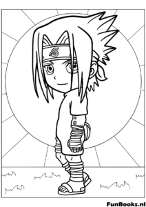 Sasuke Uchiha looking back over his shoulder serious anime character coloring page