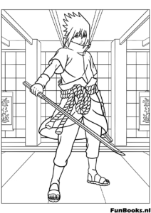 Sasuke Uchiha bereitet sich vor sein Schwert Kusanagi zu ziehen Kampfhaltung Ausmalbild