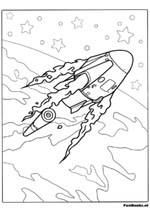 Futuristic spaceship flying through the galaxy coloring page