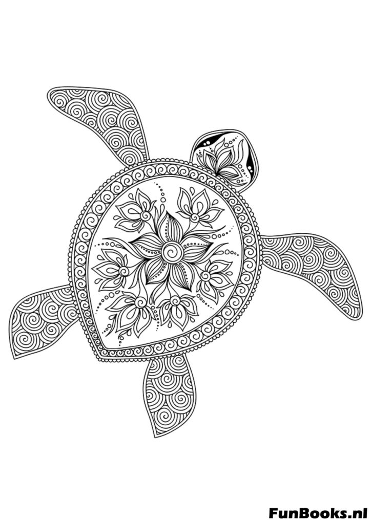 Sea turtle swimming zen style coloring sheet