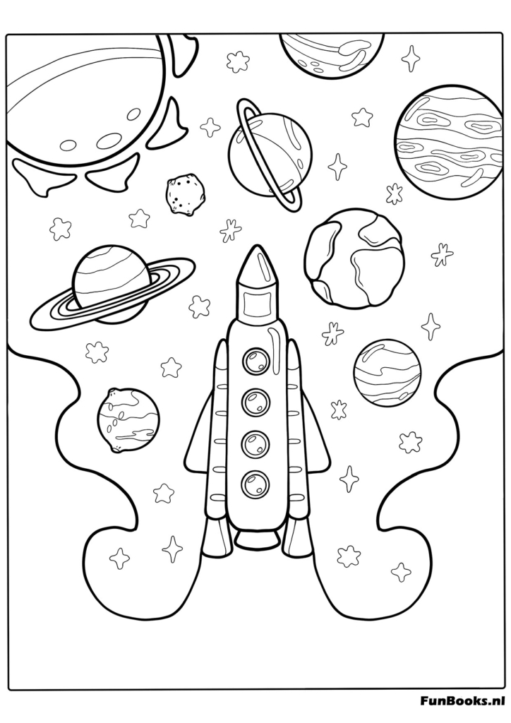 Easy rocket ship drawing for kids coloring page