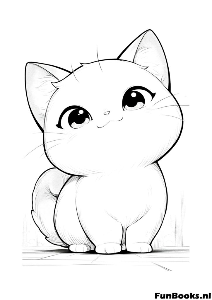 Sweet sitting kitten with large head and big eyes chibi art coloring page