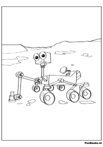 Robotic rover vehicle exploring alien terrain coloring page