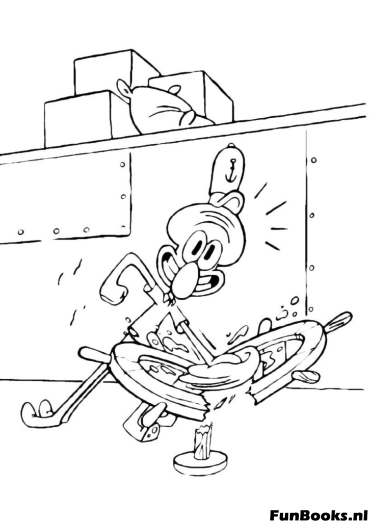 Squidward Tentacles riding his recumbent bicycle through the streets of Bikini Bottom looking fancy coloring page