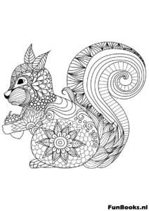 Cute squirrel with a big floral tail coloring page